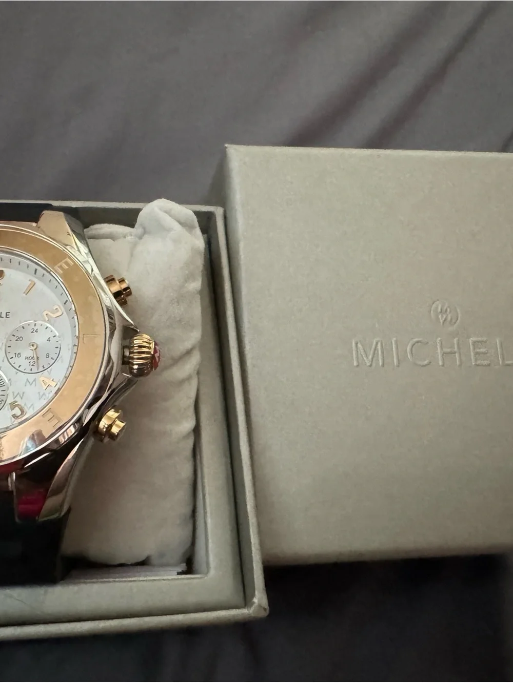 Michele Two-Tone Backcase Watch with Black Strap